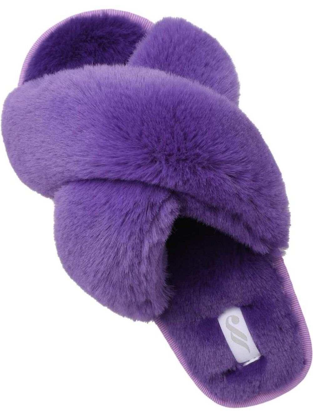 Women's Purple Fuzzy Fluffy House Cozy Criss Cross Furry Open Toe Slipper Shoes